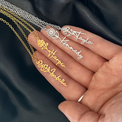 Personalized Name Necklace with Birth Flower