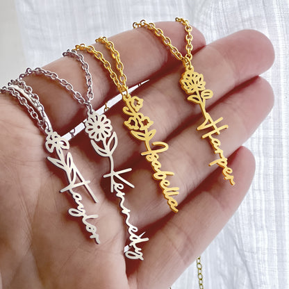 Personalized Name Necklace with Birth Flower