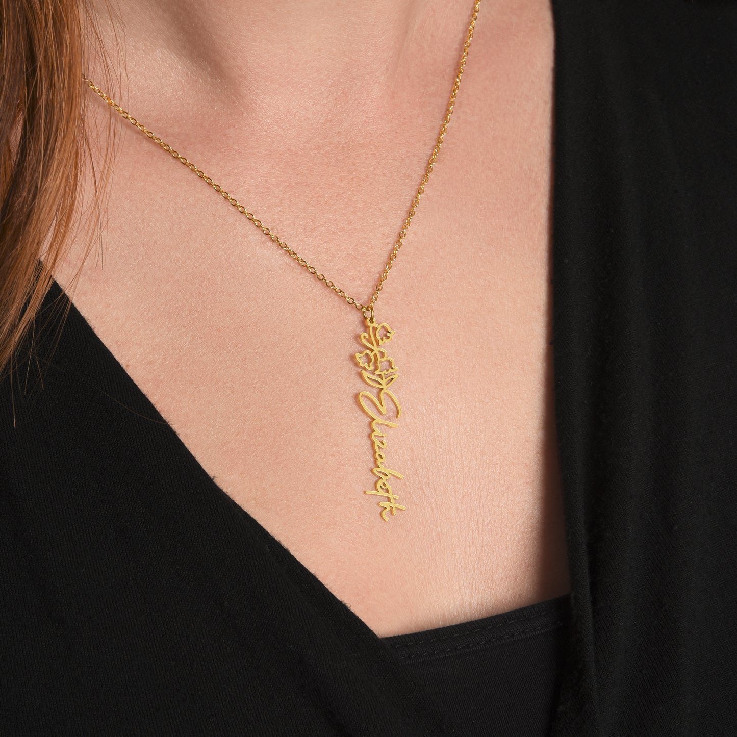 Personalized Name Necklace with Birth Flower