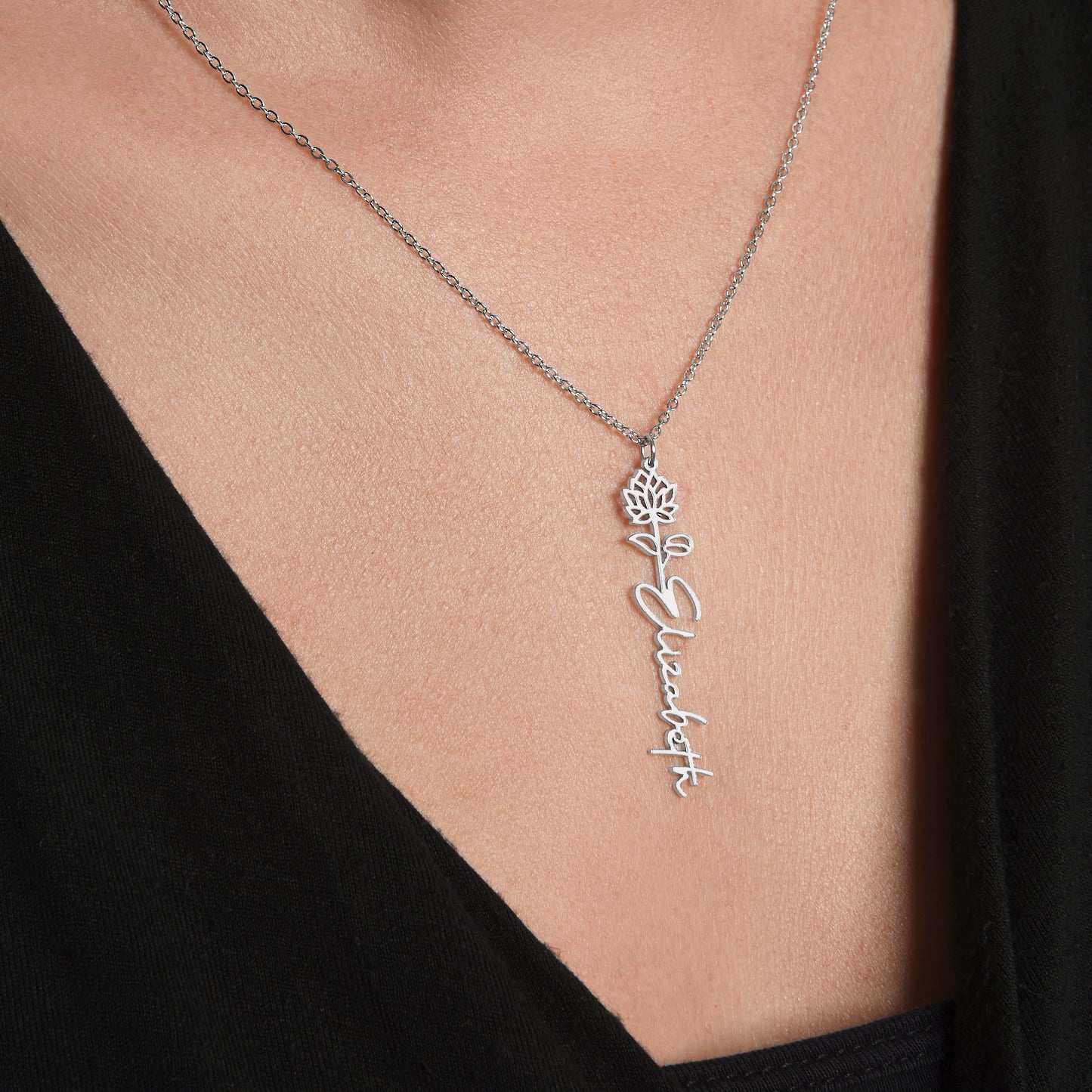 Personalized Name Necklace with Birth Flower