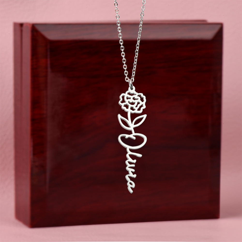 Personalized Name Necklace with Birth Flower