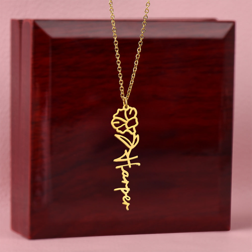 Personalized Name Necklace with Birth Flower