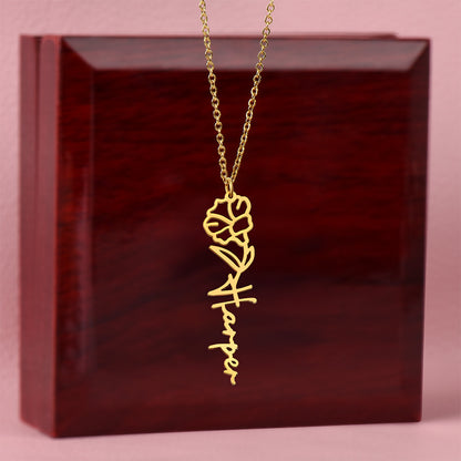 Personalized Name Necklace with Birth Flower