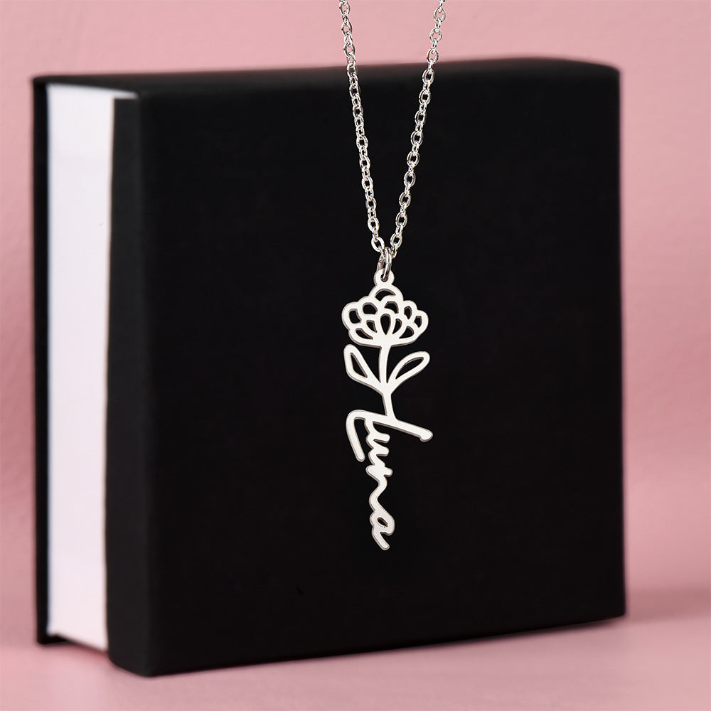 Personalized Name Necklace with Birth Flower