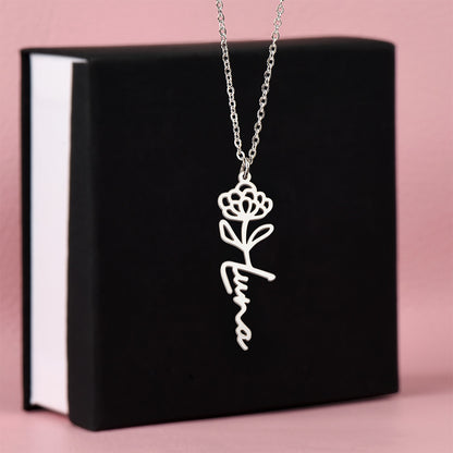 Personalized Name Necklace with Birth Flower
