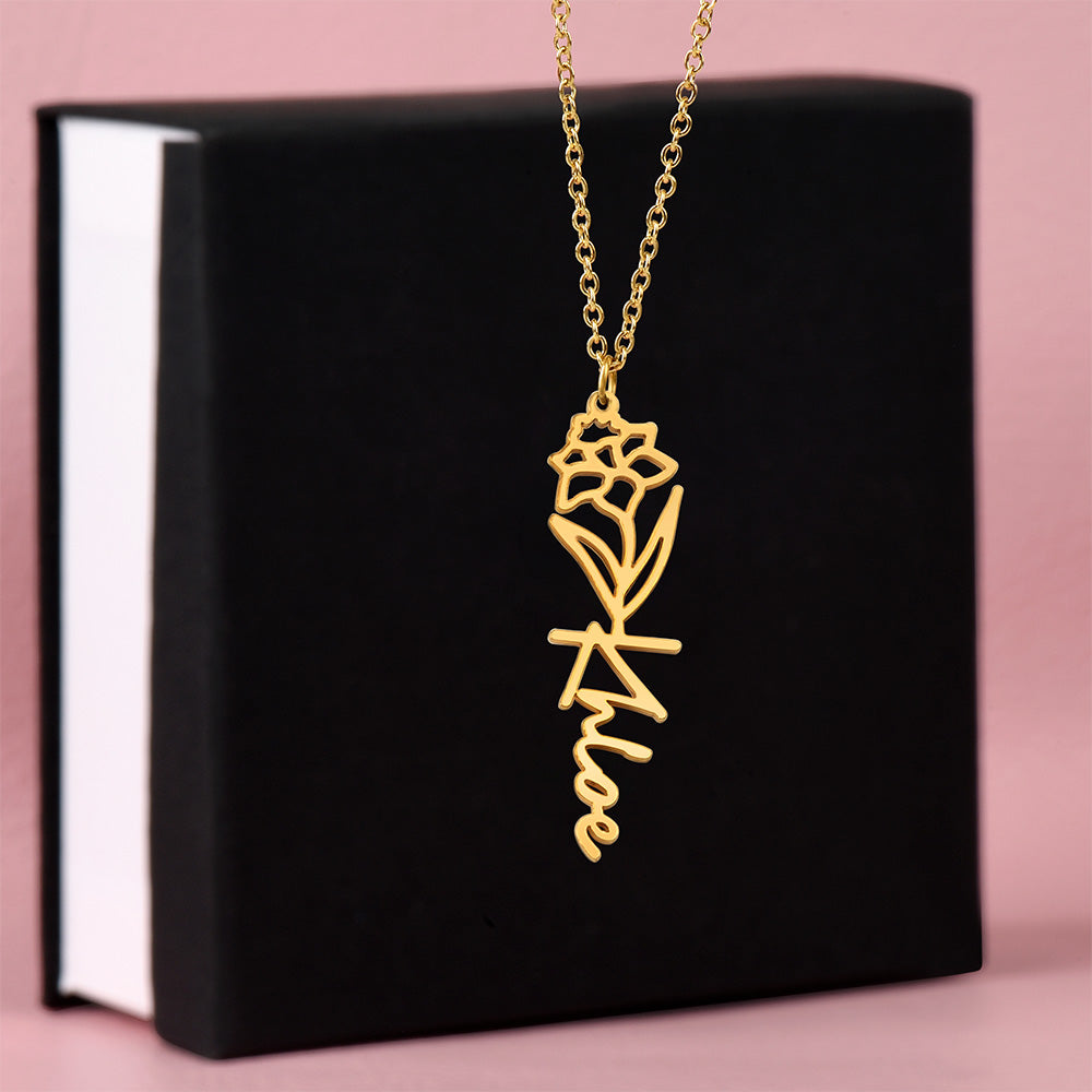 Personalized Name Necklace with Birth Flower