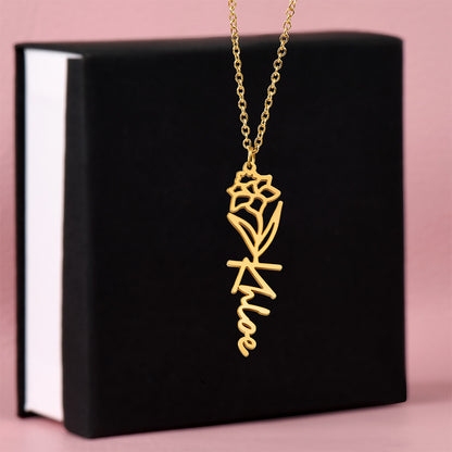 Personalized Name Necklace with Birth Flower